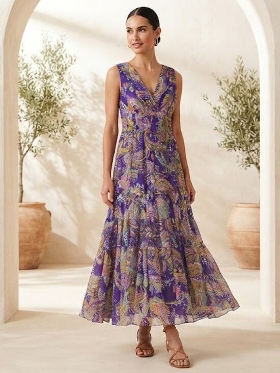 Jones New York Dresses & Skirts - Vibrant Purple Paisley Tiered Maxi Dress